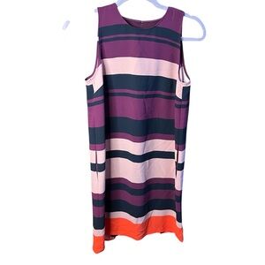 Ann Taylor Womens  Dress Size Black & Purple, Pink Striped,  Zip Back Lined SP
